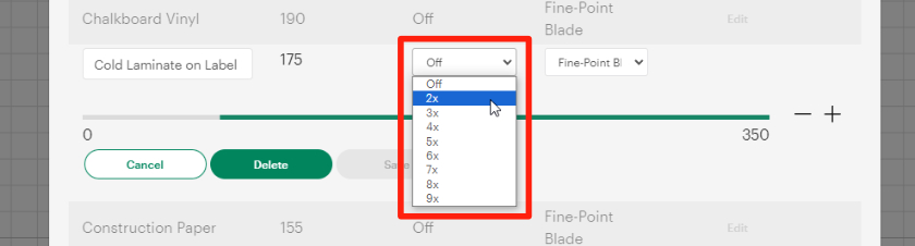 The multi cut menu is open showing you can add up to an 8 times multi cut